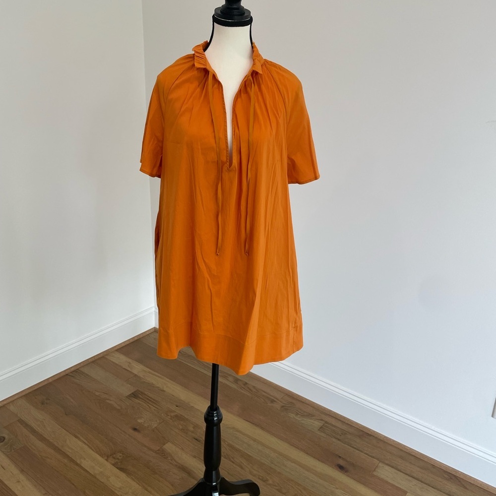 Secular Orange Short Sleeve Tunic Dress